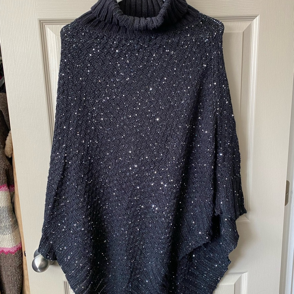 Charlie Paige Black Turtleneck Poncho Sweater